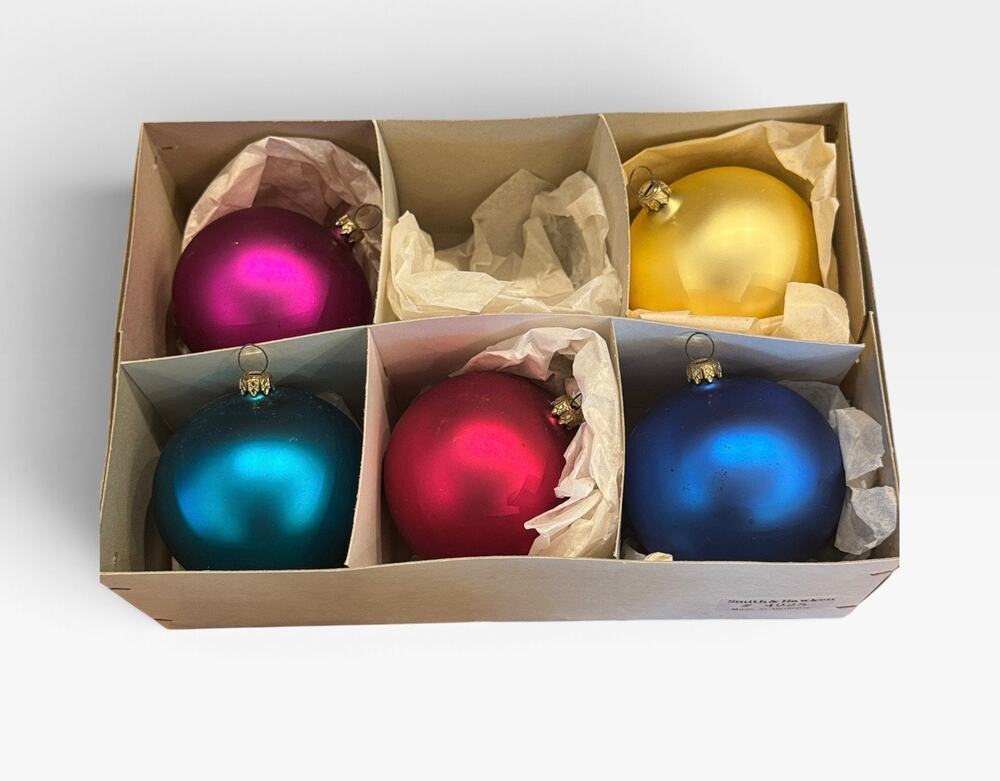 5 Smith & Hawken Large Ornaments Glass Jewel Tone Multi-Color Germany
